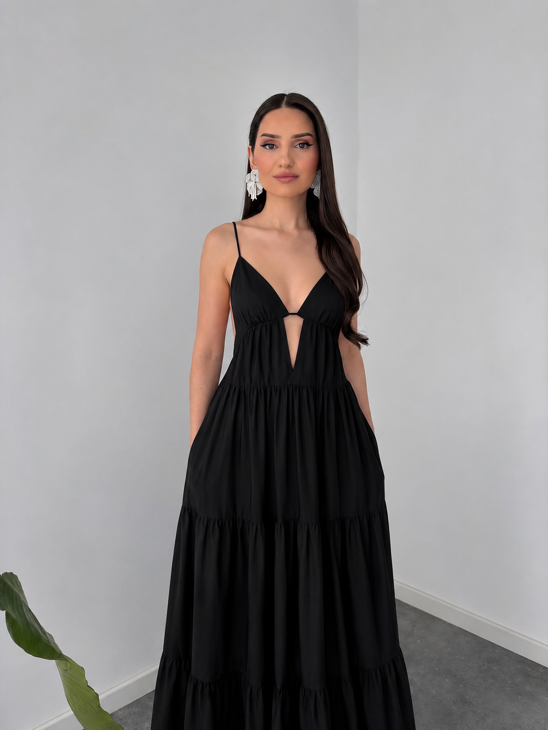Midnight Breeze Flowing Black Maxi Dress by Belleci
