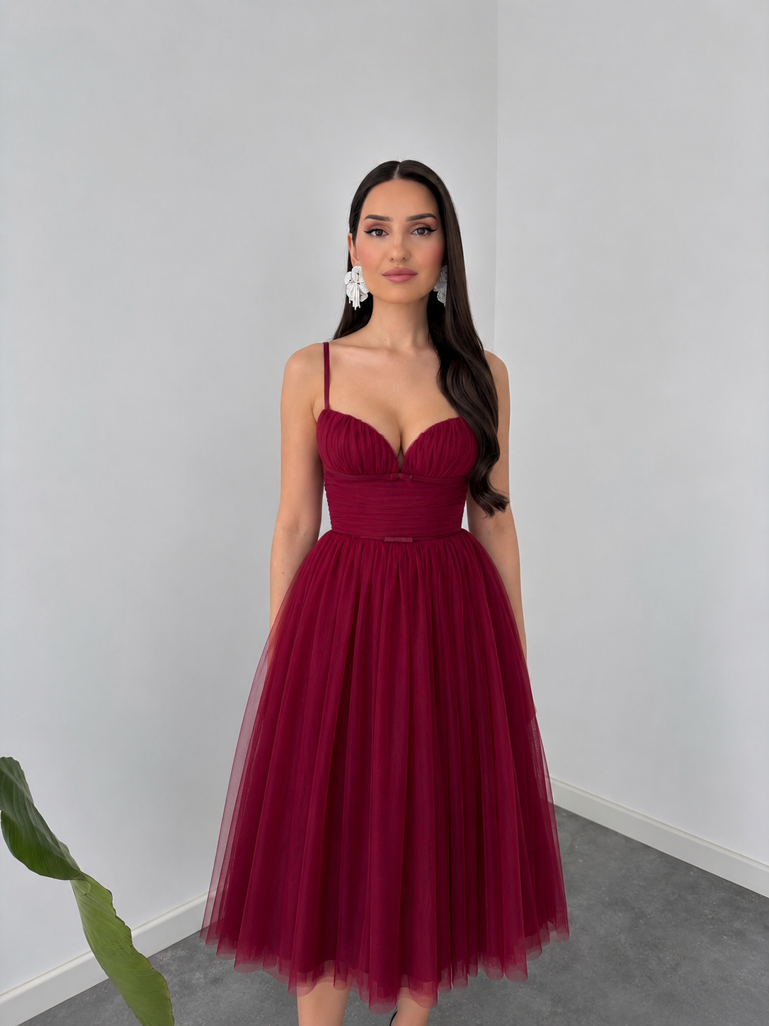 Wine Elegance Tulle Midi Dress by Belleci