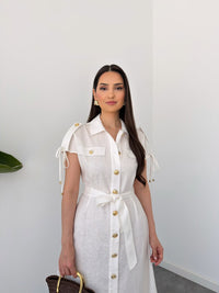 Belleci Élodie White Linen Blend Button-Down Maxi Dress image 3