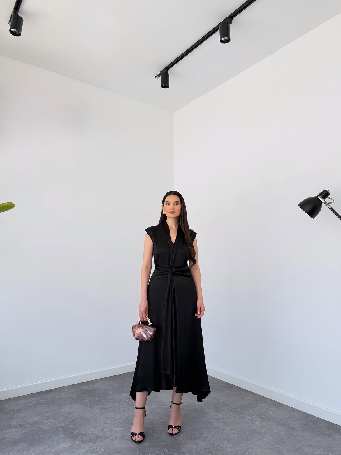 Luna Satin Drape Maxi Dress – Black