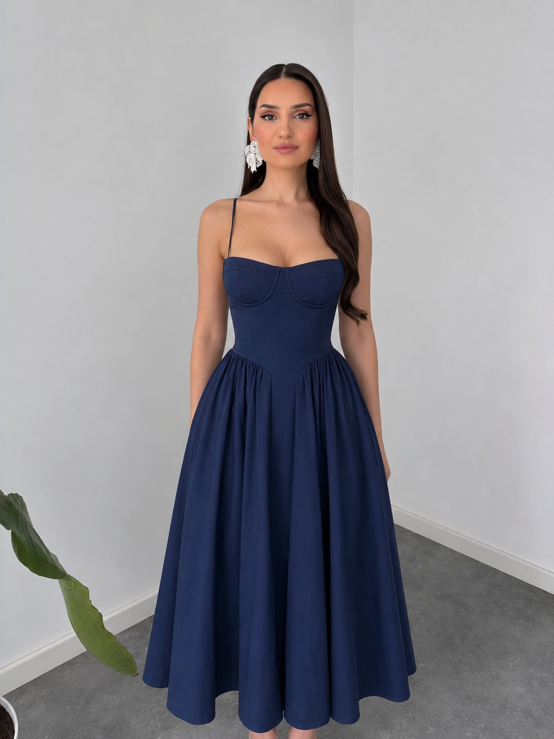 Elysian Navy Corset Midi Dress by Belleci