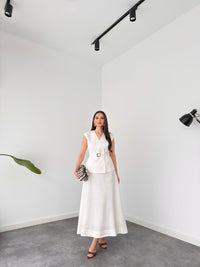 Belleci White Linen-Blend Belted Co-Ord Outfit for Women image 4