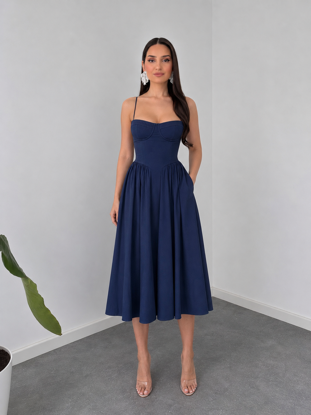 Elysian Navy Corset Midi Dress by Belleci