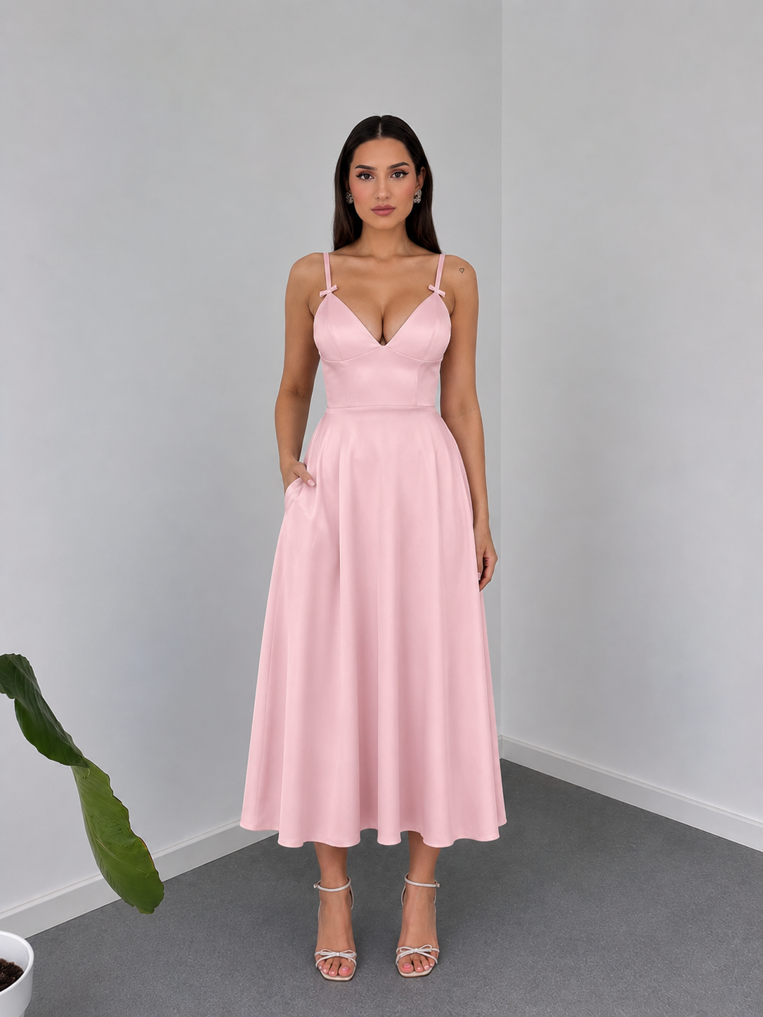 Blush Satin Midi Dress By Belleci D-09