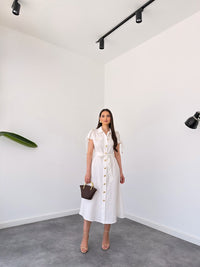 Belleci Élodie White Linen Blend Button-Down Maxi Dress image 6