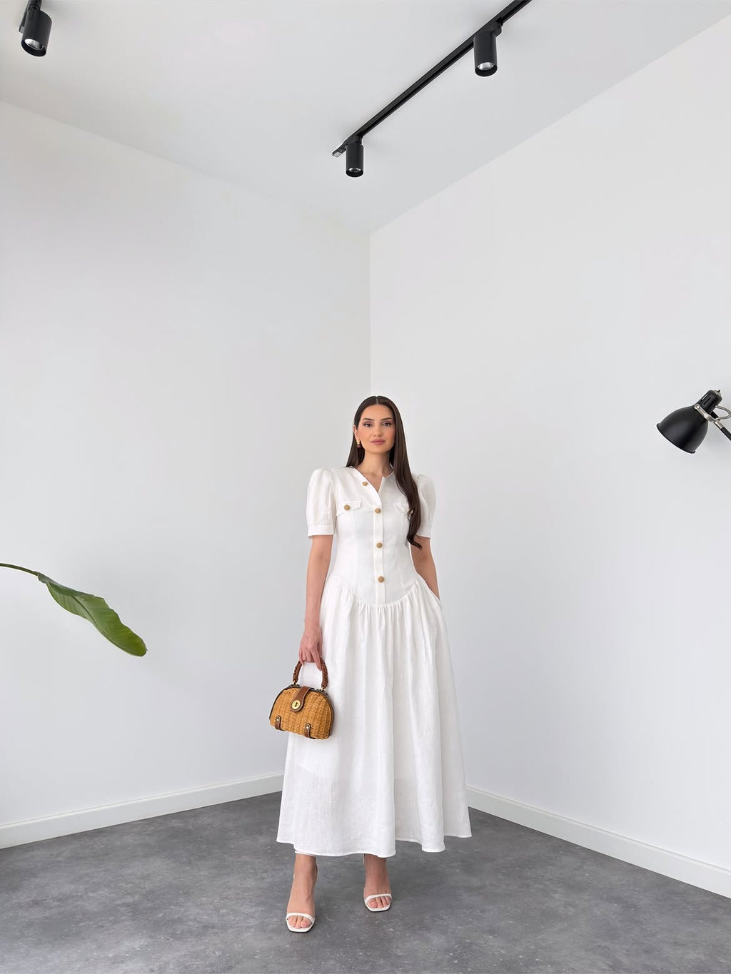 Belleci Riviera White Belted Linen Maxi Dress