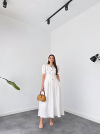 Belleci Riviera White Belted Linen Maxi Dress image 2