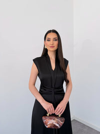 Luna Satin Drape Maxi Dress – Black image 3