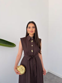 Luna Luxe Sleeveless Belted Maxi Dress – Chocolate Brown image 2