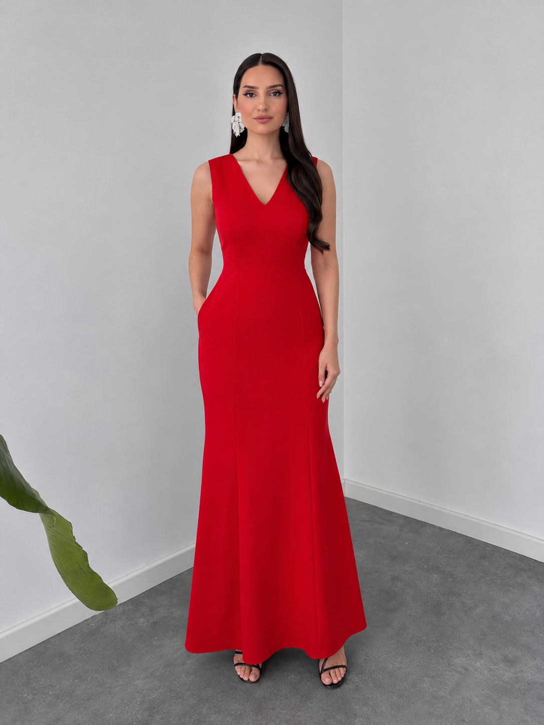 Red Contemporary Fit Maxi Dress By Belleci