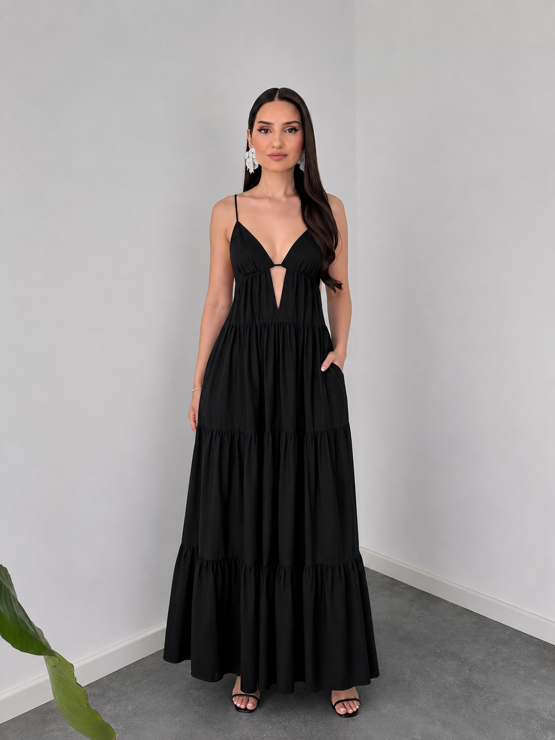 Midnight Breeze Flowing Black Maxi Dress by Belleci