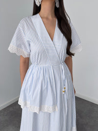 Belleci Celeste Sky Blue Striped Wrap Maxi Dress image 5
