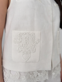 Elegant White Linen Co-Ord Set | Sleeveless Embroidered Vest & Wide-Leg Pants image 5