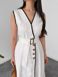 Belleci Ivory Elegance Contrast Trim Belted Maxi Dress image 5