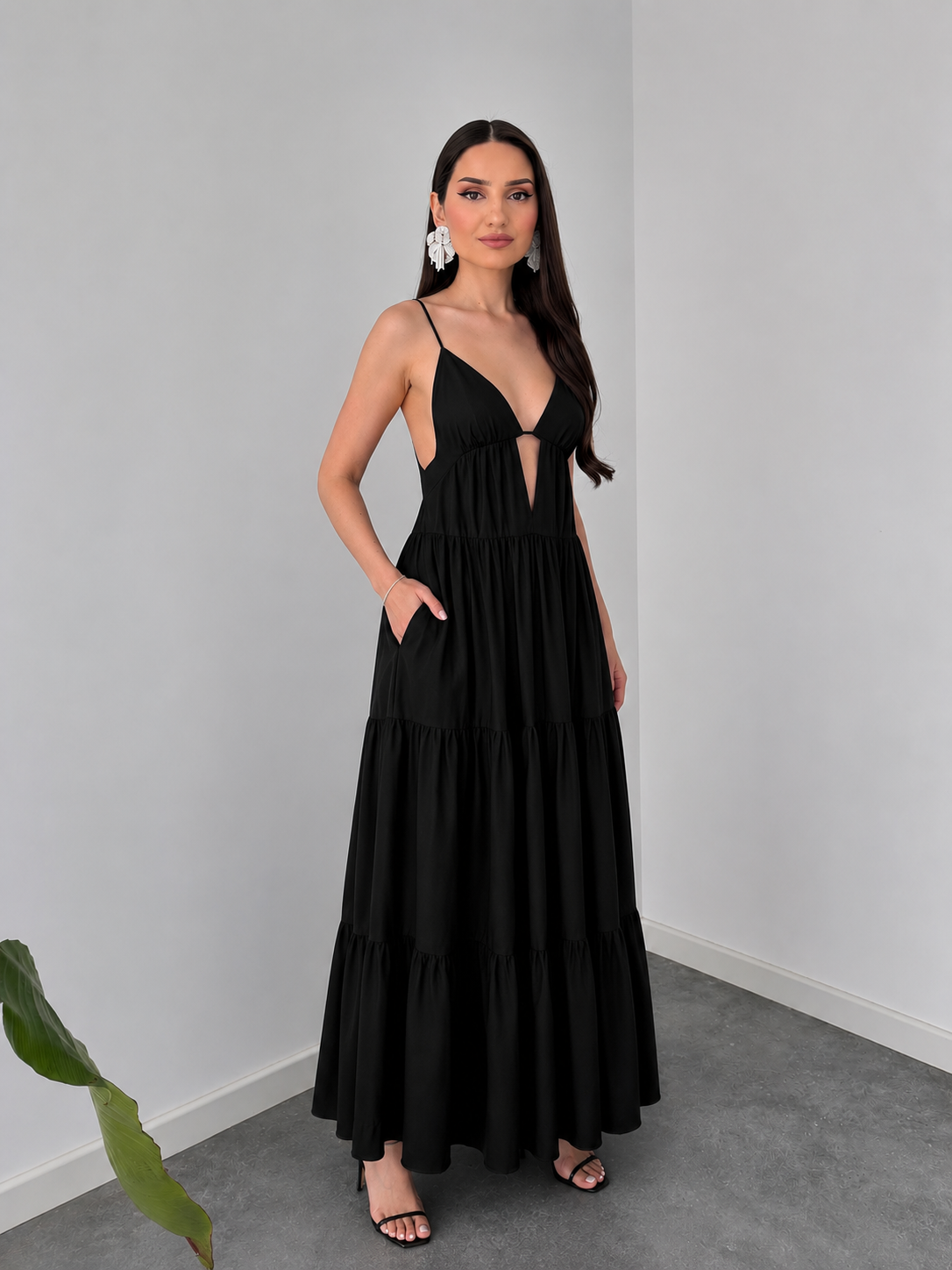 Midnight Breeze Flowing Black Maxi Dress by Belleci