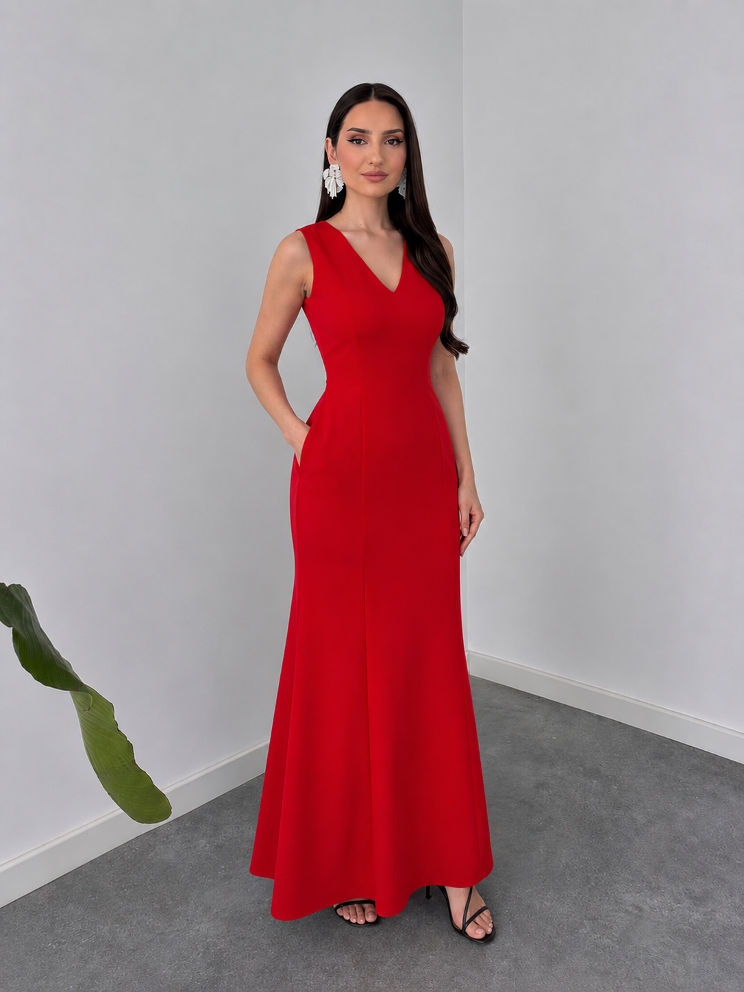 Red Contemporary Fit Maxi Dress By Belleci