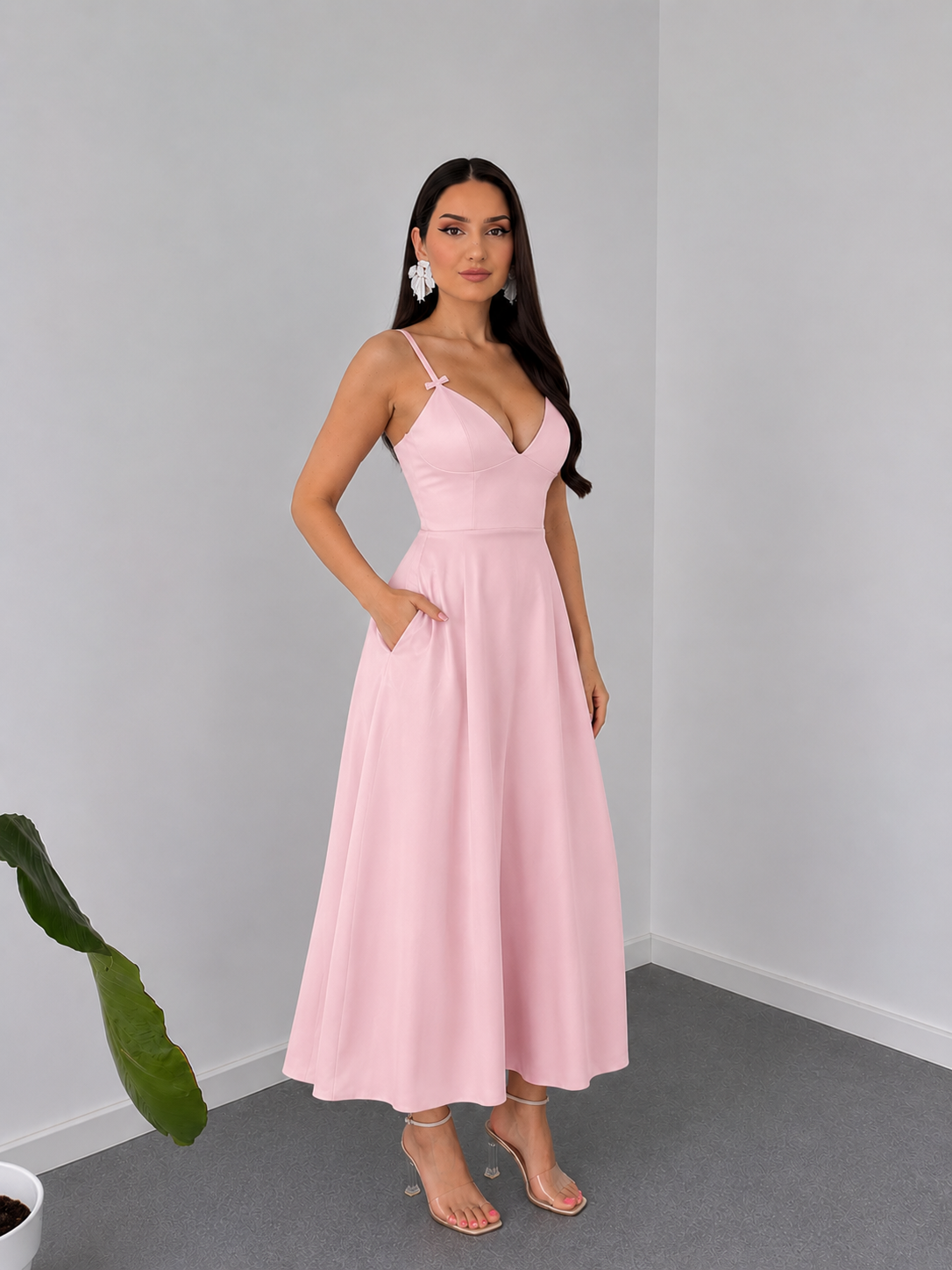 Blush Satin Midi Dress By Belleci D-09