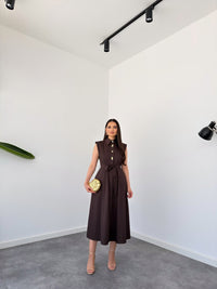 Luna Luxe Sleeveless Belted Maxi Dress – Chocolate Brown image 5