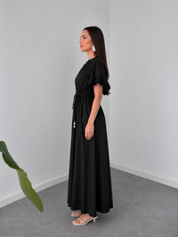 Black Button-Down Maxi Dress with Drawstring Waist By Belleci image 5