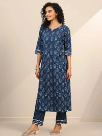 Belleci Indigo Floral Block Print Kurta Set with Dupatta image 2