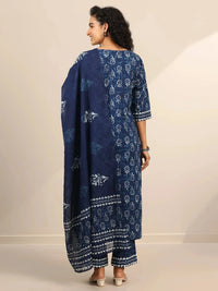 Belleci Indigo Floral Block Print Kurta Set with Dupatta image 4