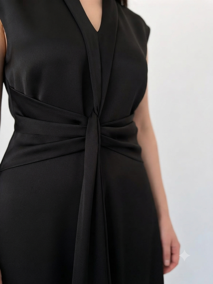 Luna Satin Drape Maxi Dress – Black