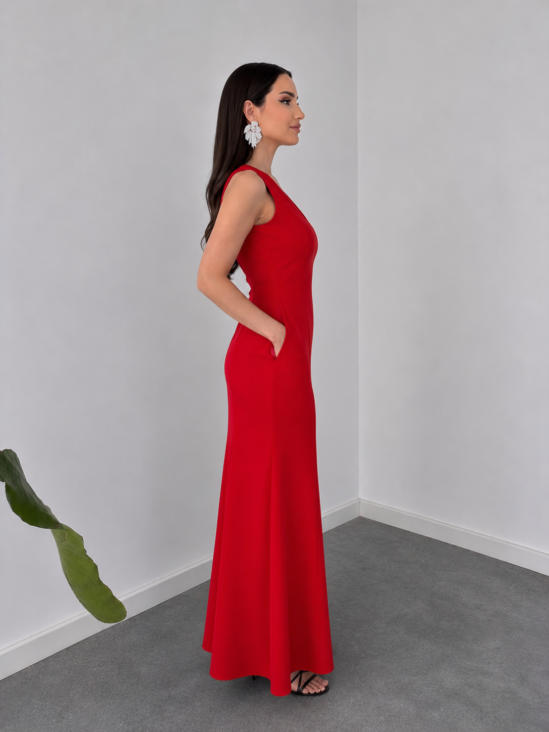 Red Contemporary Fit Maxi Dress By Belleci