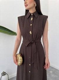 Luna Luxe Sleeveless Belted Maxi Dress – Chocolate Brown image 3