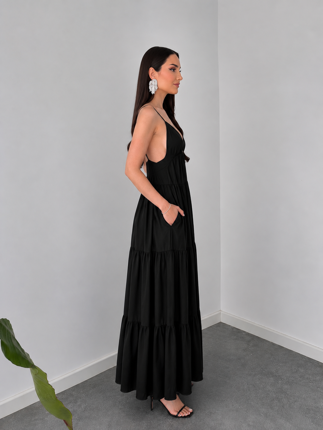 Midnight Breeze Flowing Black Maxi Dress by Belleci
