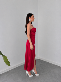 Crimson Allure Satin Bodycon Midi Dress by Belleci image 6