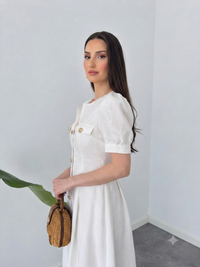 Belleci Riviera White Belted Linen Maxi Dress image 7