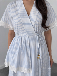 Belleci Celeste Sky Blue Striped Wrap Maxi Dress image 4