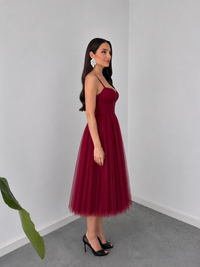 Wine Elegance Tulle Midi Dress by Belleci image 6