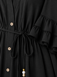 Black Button-Down Maxi Dress with Drawstring Waist By Belleci image 6