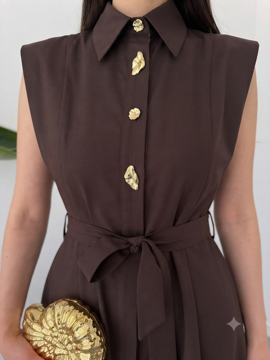 Luna Luxe Sleeveless Belted Maxi Dress – Chocolate Brown