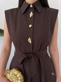 Luna Luxe Sleeveless Belted Maxi Dress – Chocolate Brown image 7