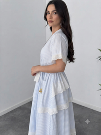 Belleci Celeste Sky Blue Striped Wrap Maxi Dress image 6