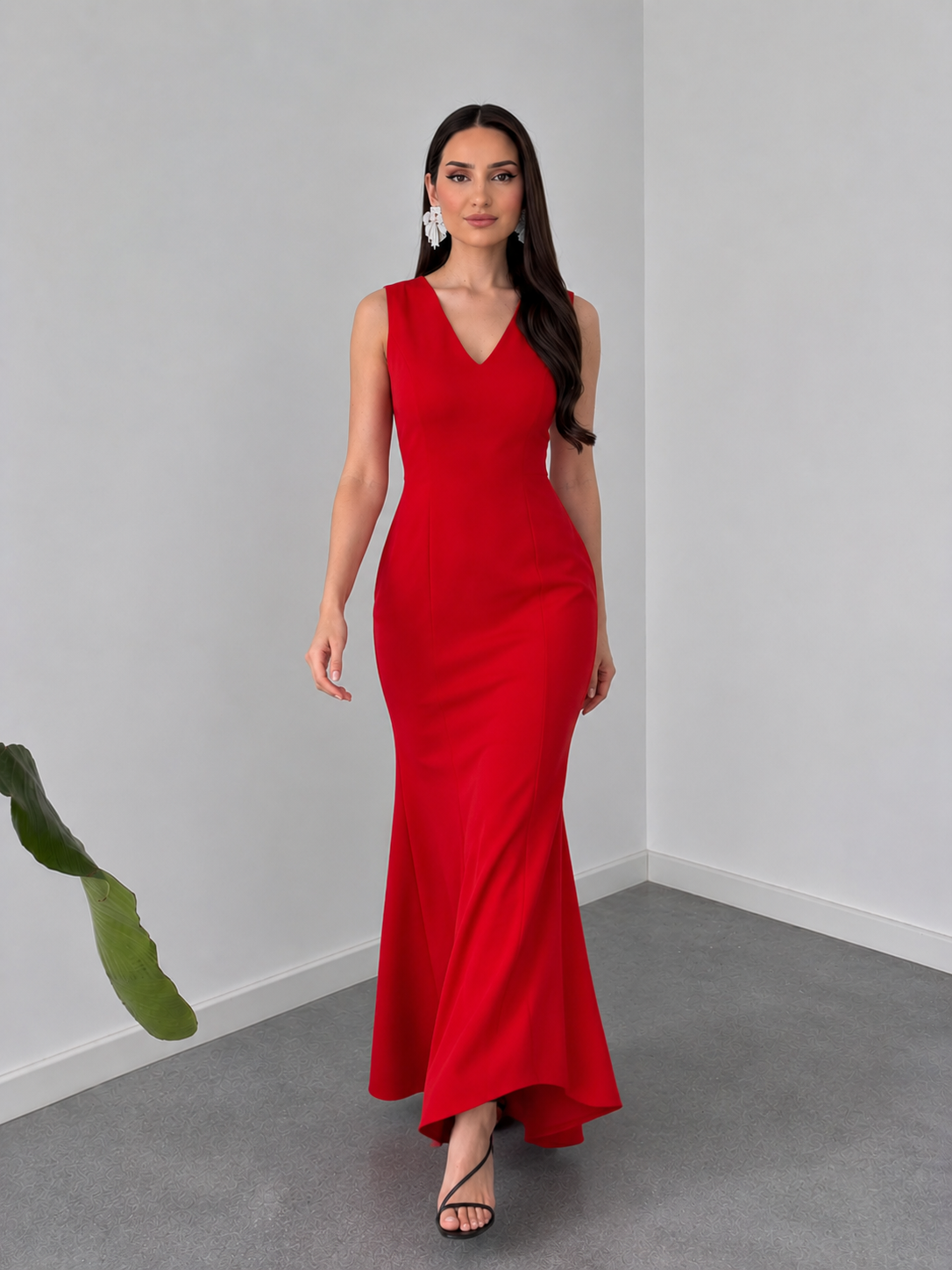 Red Contemporary Fit Maxi Dress By Belleci
