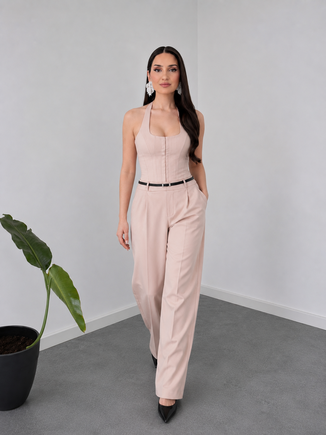 Beige Elegant Co-Ord Set with Modern Fit By Belleci