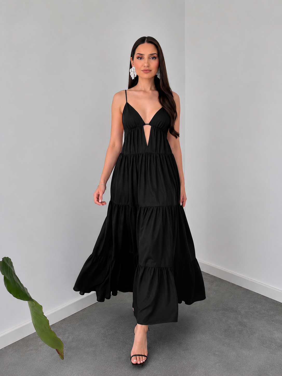 Midnight Breeze Flowing Black Maxi Dress by Belleci