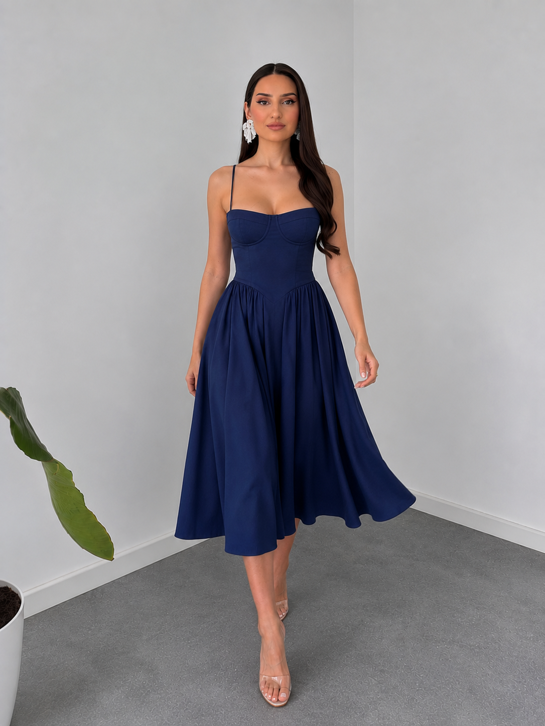 Elysian Navy Corset Midi Dress by Belleci