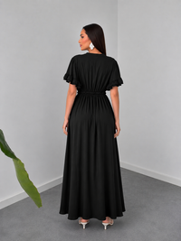 Black Button-Down Maxi Dress with Drawstring Waist By Belleci image 7