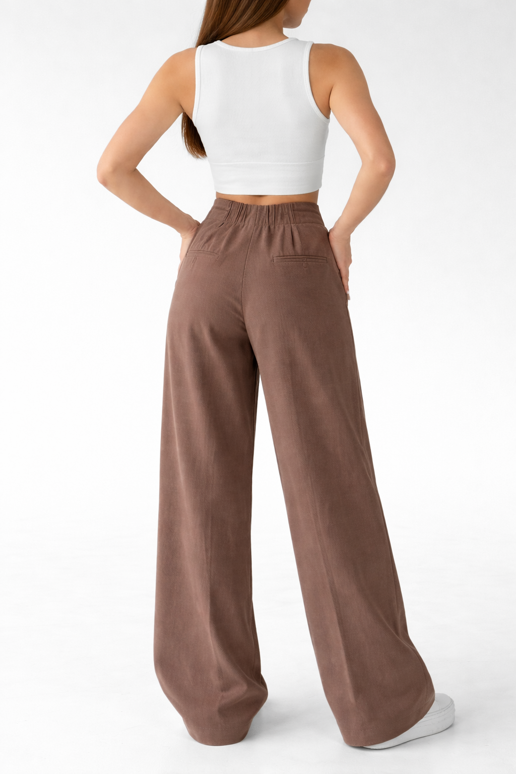 Belleci Cocoa Tailored Wide-Leg Trousers – High-Waist Structured Fit
