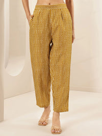 Belleci Mustard Yellow Geometric Print Kurta Set with Embroidered Yoke & Dupatta image 5