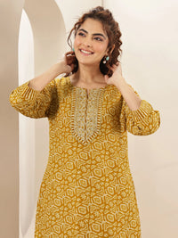 Belleci Mustard Yellow Geometric Print Kurta Set with Embroidered Yoke & Dupatta image 6
