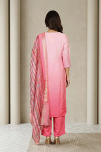 Belleci Pink Ombre Floral Embroidered Kurta Set image 4