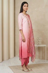 Belleci Pink Ombre Floral Embroidered Kurta Set image 5