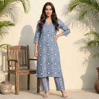 BELLECI AZURE BLOOM PRINTED KURTA SET image 2