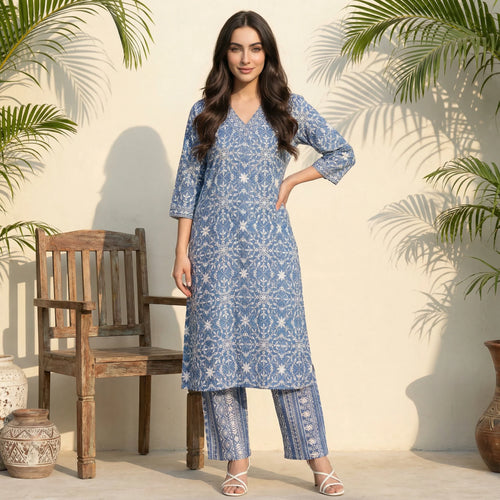 BELLECI AZURE BLOOM PRINTED KURTA SET