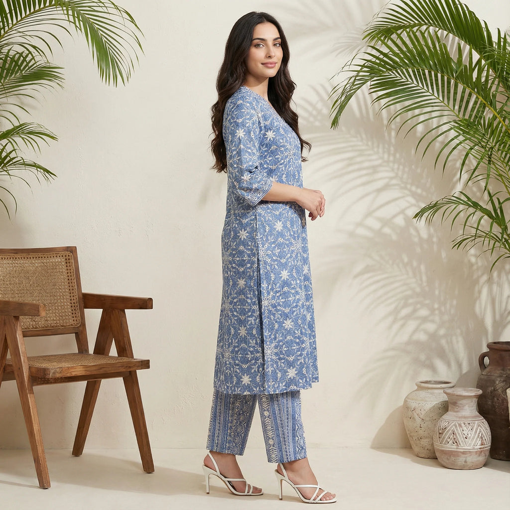 BELLECI AZURE BLOOM PRINTED KURTA SET